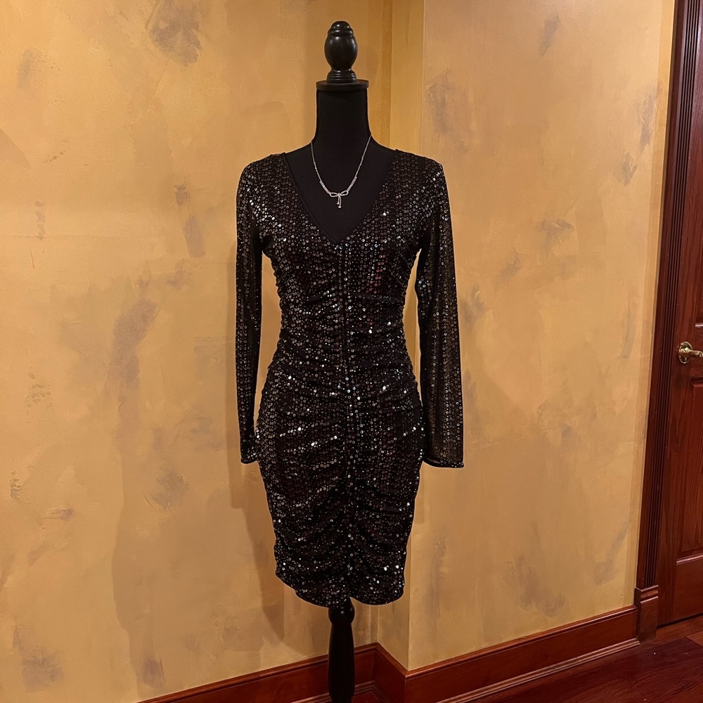 Guess Black Sequin Long Sleeve Dress